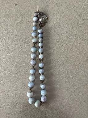 Vintage Sterling Silver & Blue Lace Agate Beaded Heart Necklace